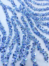 Dantela Couture Sky Blue cu Siraguri, cu Margele si Paiete